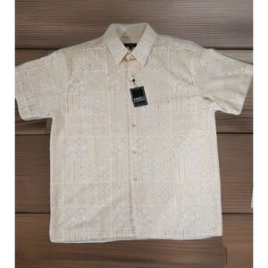 Pronti Collection By Phita lace shirts Men's 2XL Peach short-sleeve BottonUP NWT
